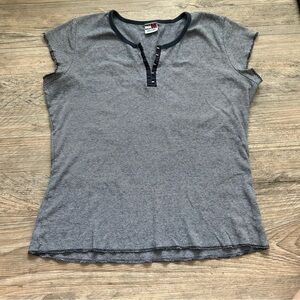 TOMMY Hilfiger “Tommy Jeans” Vintage Y2K Striped Hook and Eye Baby Tee Sz XL